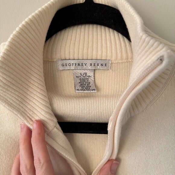 Geoffrey Beene Ivory 1/4 Zip Sweater, Size L - Picture 5 of 8